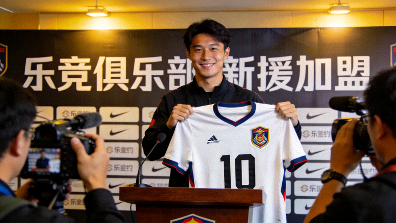 乐竞俱乐部新签约明星球员在新闻发布会上展示球衣