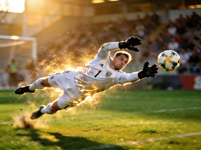 乐竞俱乐部1号守门员在比赛中飞身扑救险球的英勇时刻